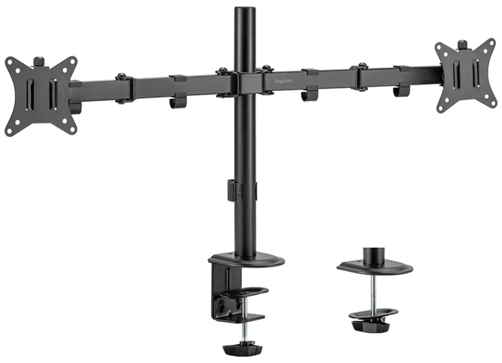 Support Double Écran pour Bureau en Acier Noir - Fixation Pince 9kg