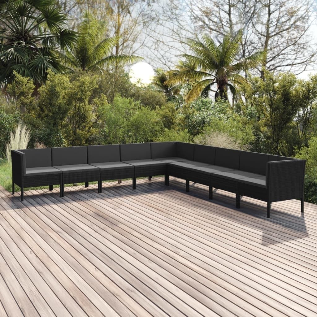 Möbel 9-tlg. Garten-Lounge-Set mit Auflagen Poly Rattan Schwarz - Gartenmöbelgarnituren 3094465