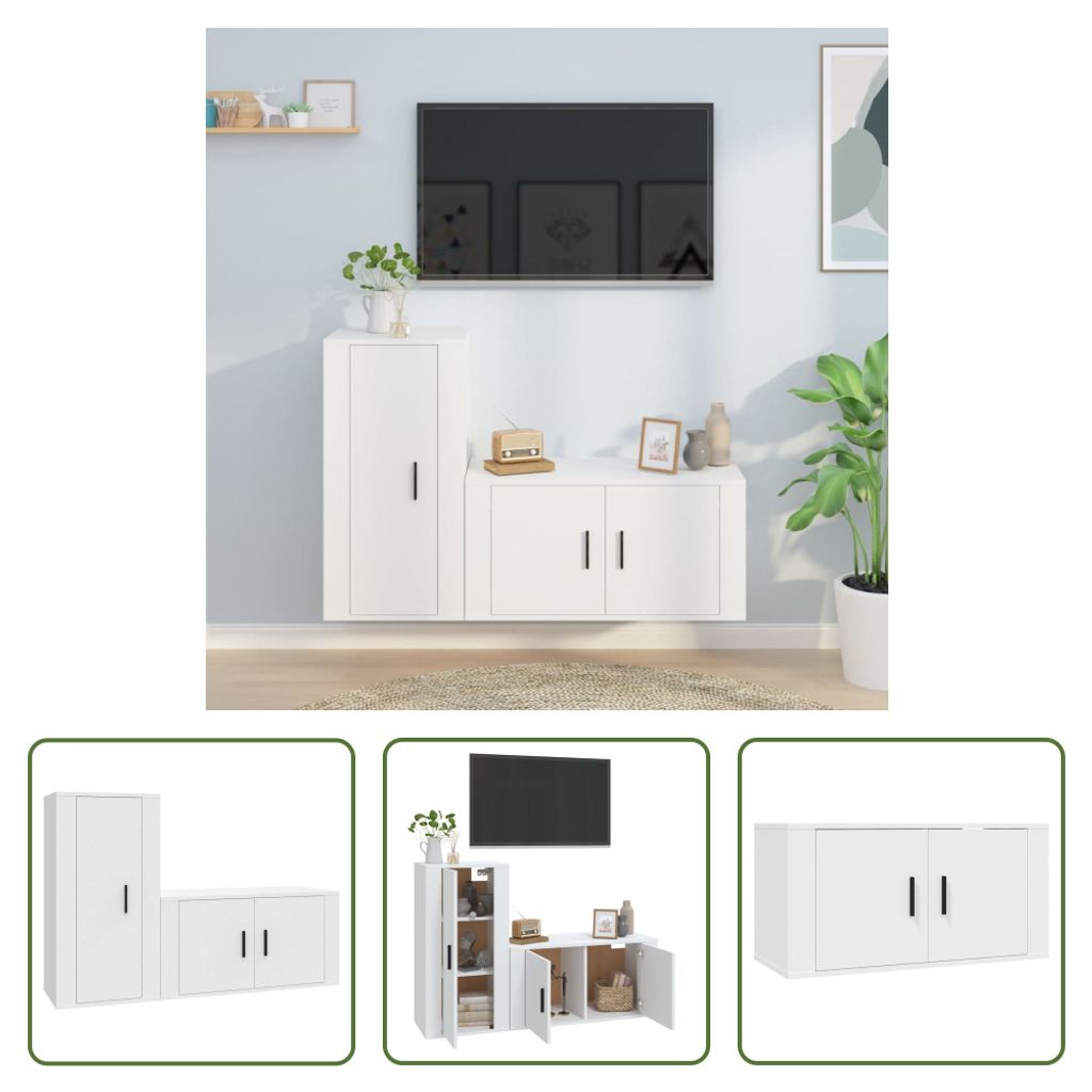 The Living Store 2-tlg. TV-Schrank-Set Weiß Holzwerkstoff