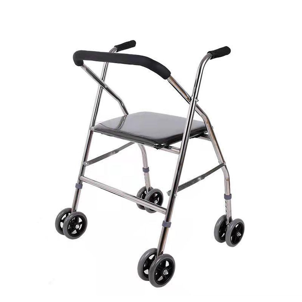 Faltbarer Gehwagen, Leichter Rollator, Höhenverstellbar Senioren Gehhilfe, Stabiler Gehstuhl, Rutschfest Pflegehilfe, 4-Rad Modell