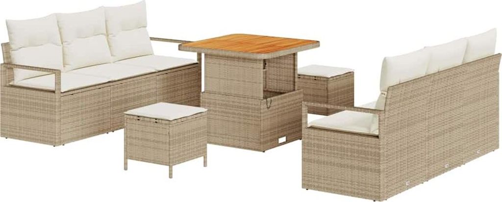 vidaXL Garten-Sofa-Set mit Speicher 9 pcs Beige Poly Rattan