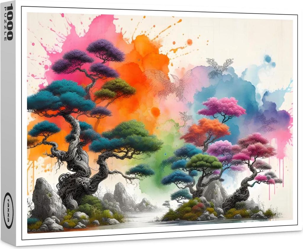 raxxa Premium-Puzzle "Farbexplosion: Kunstdruck von bunten Baumlandschaften", 1000 Teile