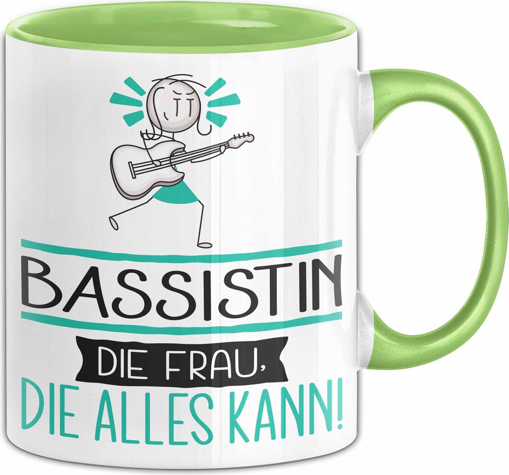 Bassistin Geschenk Tasse Becher Die Frau Die Allen Kann Geschenkidee für eine Bassistin Lustig (Grün)
