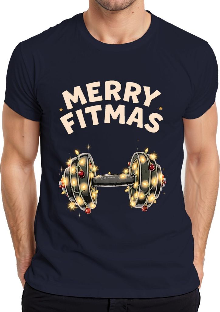 Merry Fitmas Hantel Fitness Weihnachten Geschenk Lustig Herren T-Shirt, Navy, S