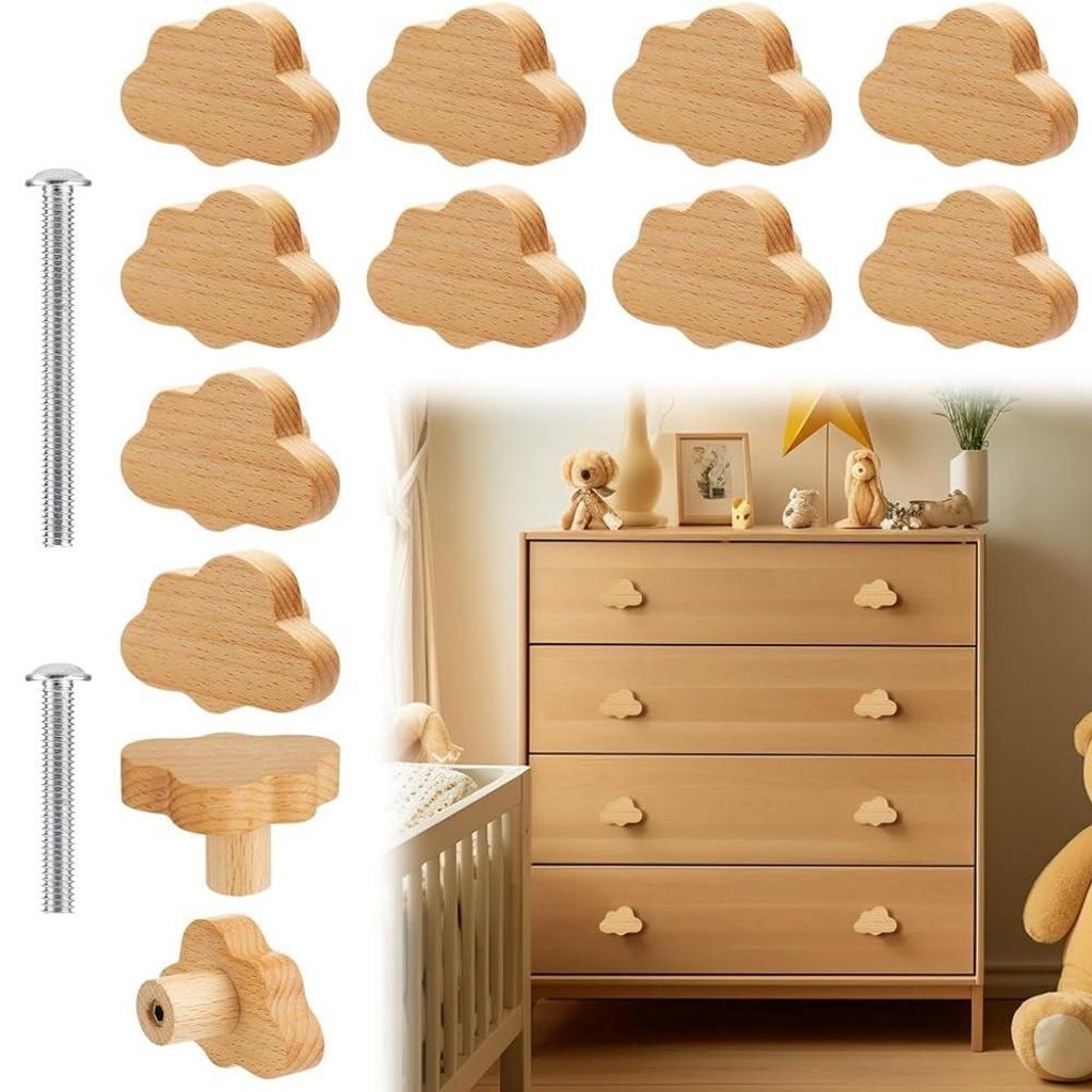 Ensemble de 12 boutons de tiroir en bois de hêtre Image du produit 