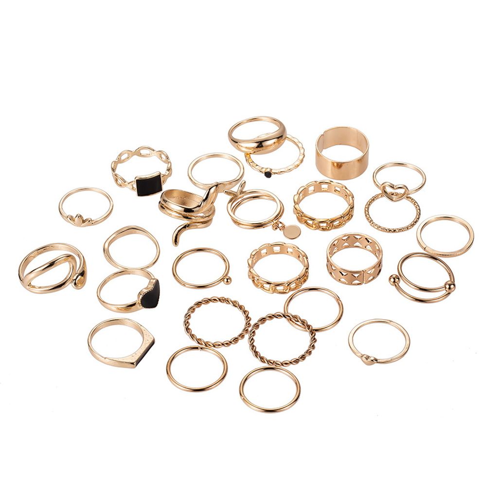 27 Teile/satz Frauen Ring Set Multi Formen Retro Glatte Herz Geometrisch Verstellbar Offenen Ring Prom Party Täglichen Dame Finger Schmuck