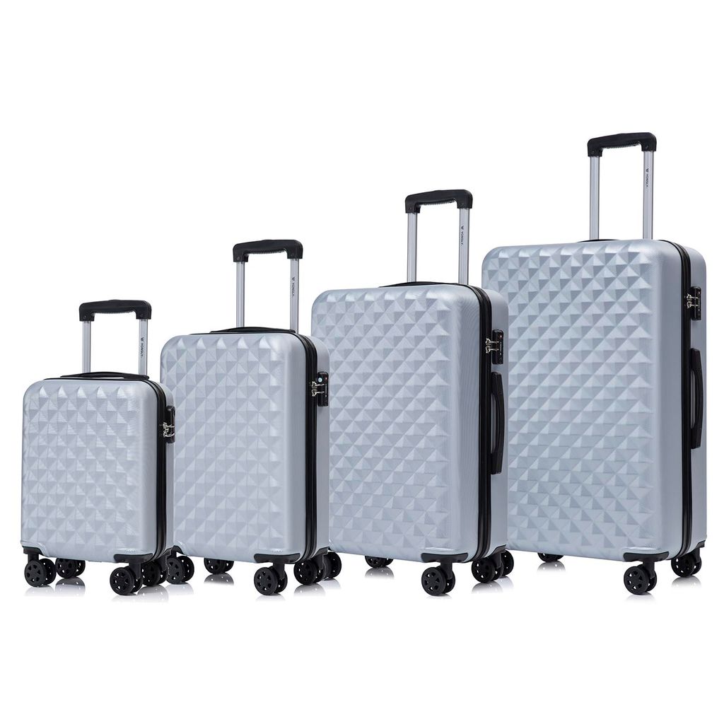 yonsly Premium Reisekoffer TSA-Schloss,YKK-Reißverschluss Hartschalen-Koffer Kabinenkoffer Rollkoffer Suitcase Handgepäck (Silber, S-M-L-XL-Set)