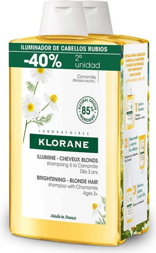 Shampooing Klorane Camomille 2x400ml : Brillance et Reflets Dorés - 3