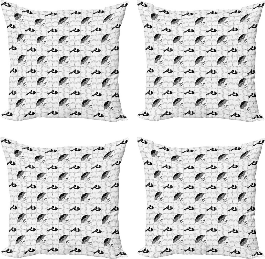 ABAKUHAUS Jahrgang Kissenbezug Set (4 Stück), Frauen Mode Kleidung, Moderner Doppelseitiger Digitaldruck, 60 cm x 60 cm, Schwarz Pale Grau Weiß