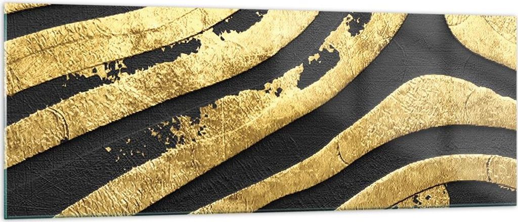 Bilder auf glas - Einteilig - Abstraktion dreidimensional Gold - 140x50cm - Glasbilder - Wandbilder - Bilder - Wanddekoration aus Glas - Glas Bilde...