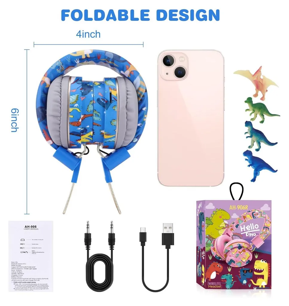Cuffie Dinosauro Wireless per Bambini: Audio Sicuro 85dB e Bluetooth 5.3 - 4