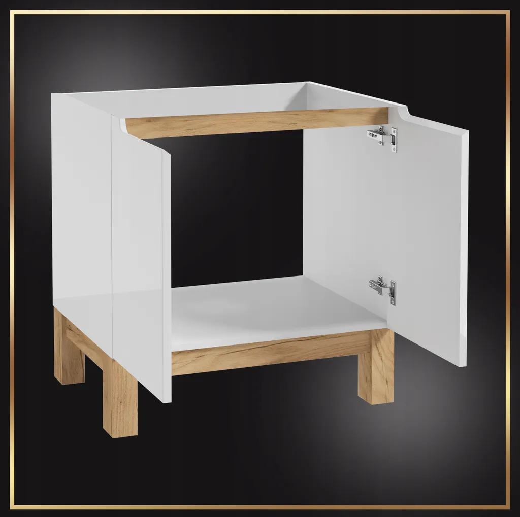 Meuble sous vasque 80 cm Stamar blanc avec plan vasque aspect chêne clair