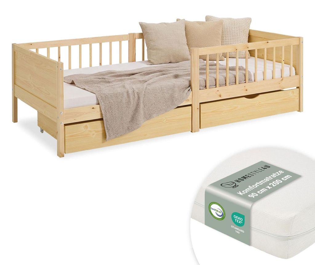 Cadre de lit 90x200 cm avec Matelas 2 Tiroirs Lit enfant Image du produit 