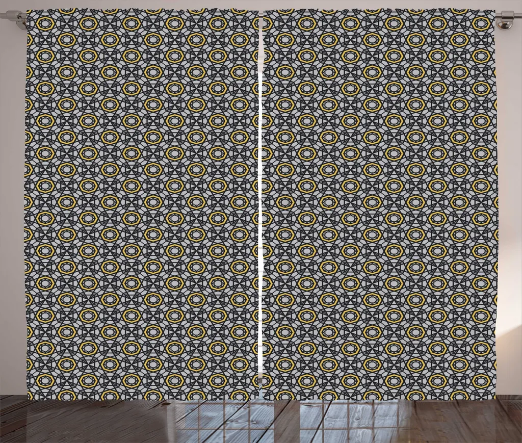 Rideau pour Fenêtre de Salon ou Chambre Motif Abstrait Jaune Gris 280cm