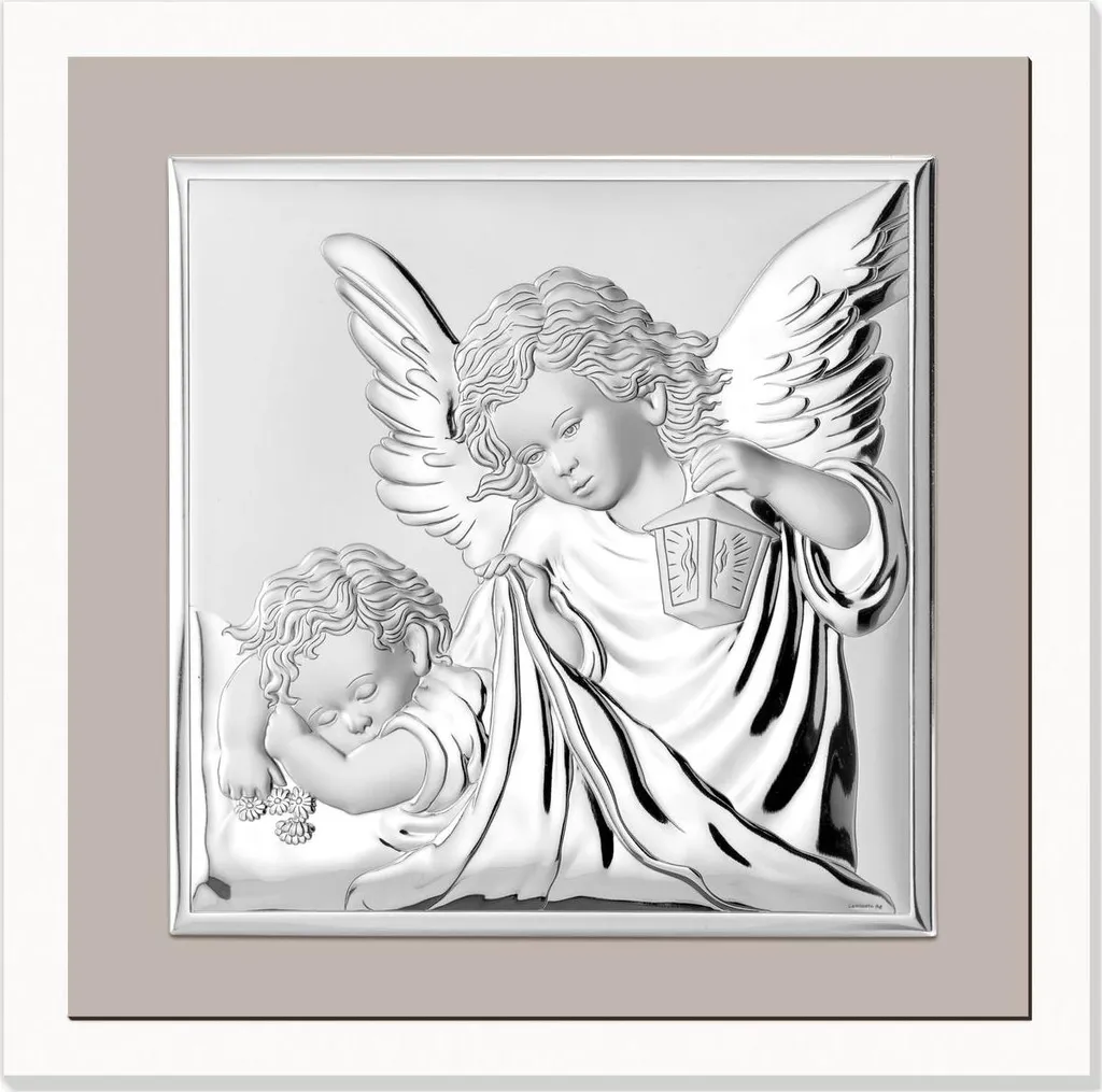 Ange gardien argenté moderne 17x17 cm VL81493/1L pour décoration de lit