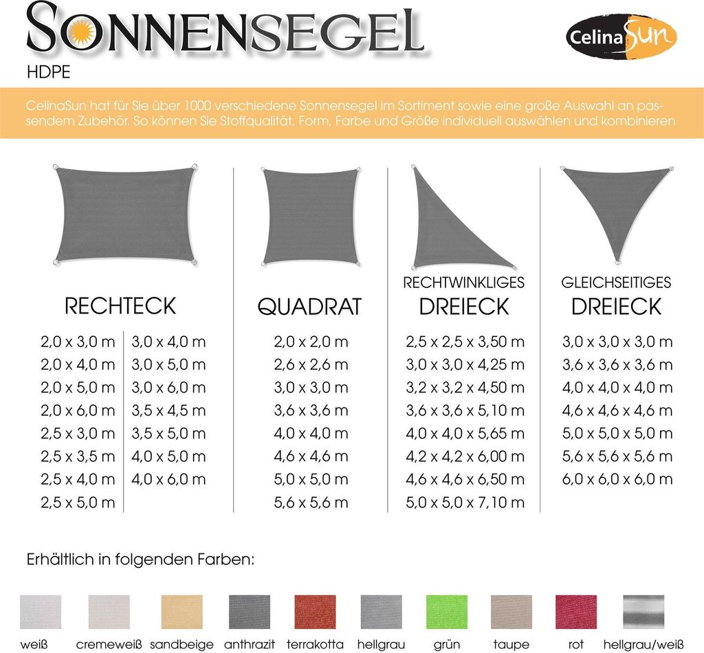 Sonnensegel HDPE Dreieck 5x5x5 hellgrau High Density Produktbild 4