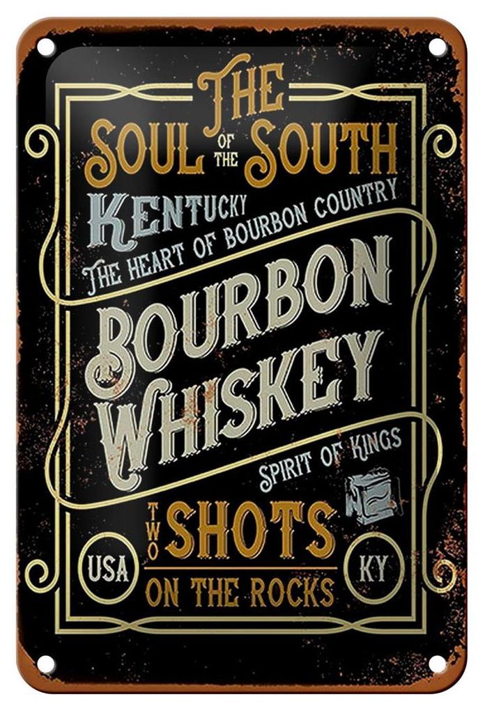 Blechschild Spruch 12x18cm Bourbon Whiskey shots on rocks