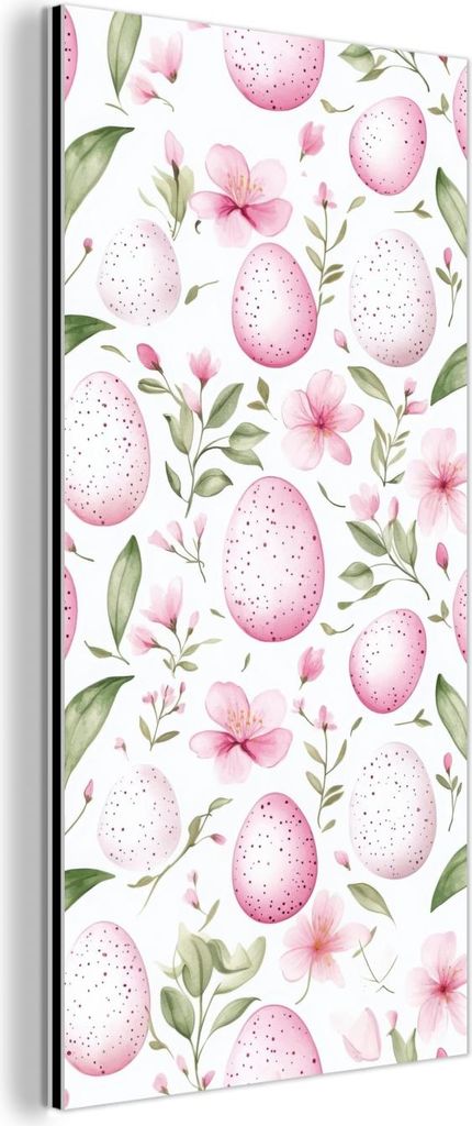 MuchoWow Wanddekoration Metall Metallbild Wandkunst 20x40 cm Muster - Eier - Rosa - Ostern MuchoWow Aluminium Gemälde - Aluminium Gemäldes
