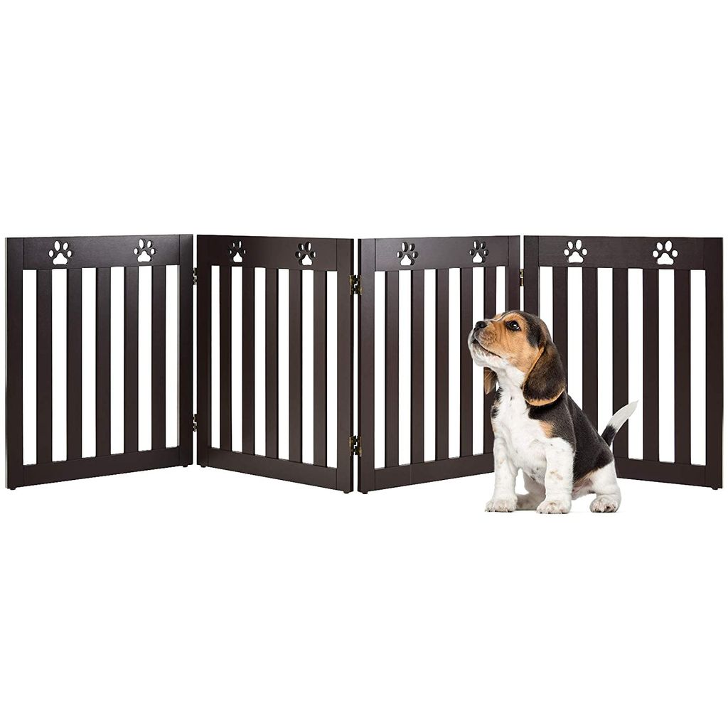 Faltbares Hundschutzgitter, 60 cm hoch, 4 Teilig Absperrgitter, Schutzgitter für Kamin, Ofen, Treppe, Hundegitter aus Holz (braun)