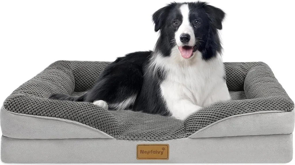 Panier chien à mousse ovoïde et bords hauts 91x68cm pour grand confort