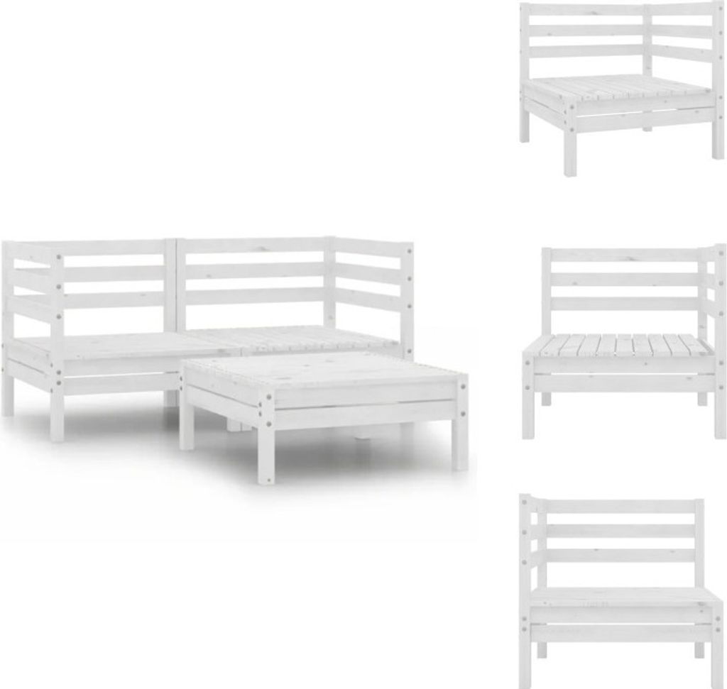vidaXL 3-tlg. Garten-Lounge-Set Massivholz Kiefer Weiß - Gartenmöbel-Sets