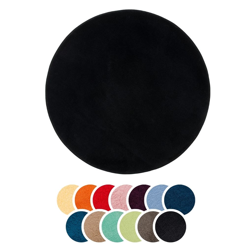 liebling Badteppich, 100% Polyester, mit Anti-Rutsch Beschichtung, saugstark, Serie Santos, Ø 110 cm, 1500 g/m², bei 30 Grad waschbar, schwarz