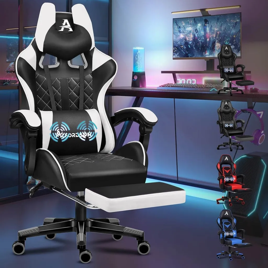Chaise Gaming ALFORDSON Série Blanc Éthane avec Repose-Pieds Confort
