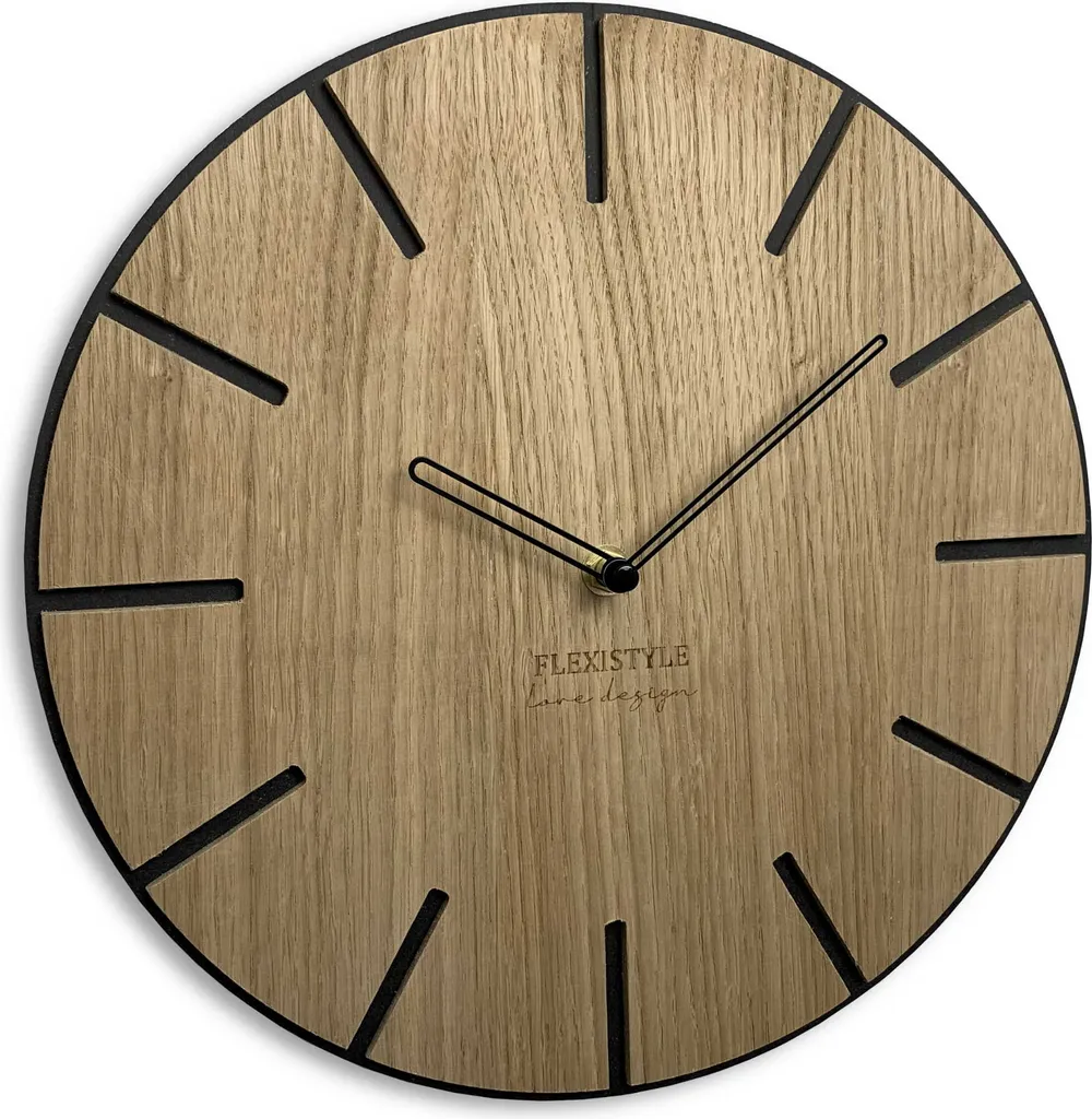 Horloge murale pour chambre et salon, chêne noir silencieux 30 cm