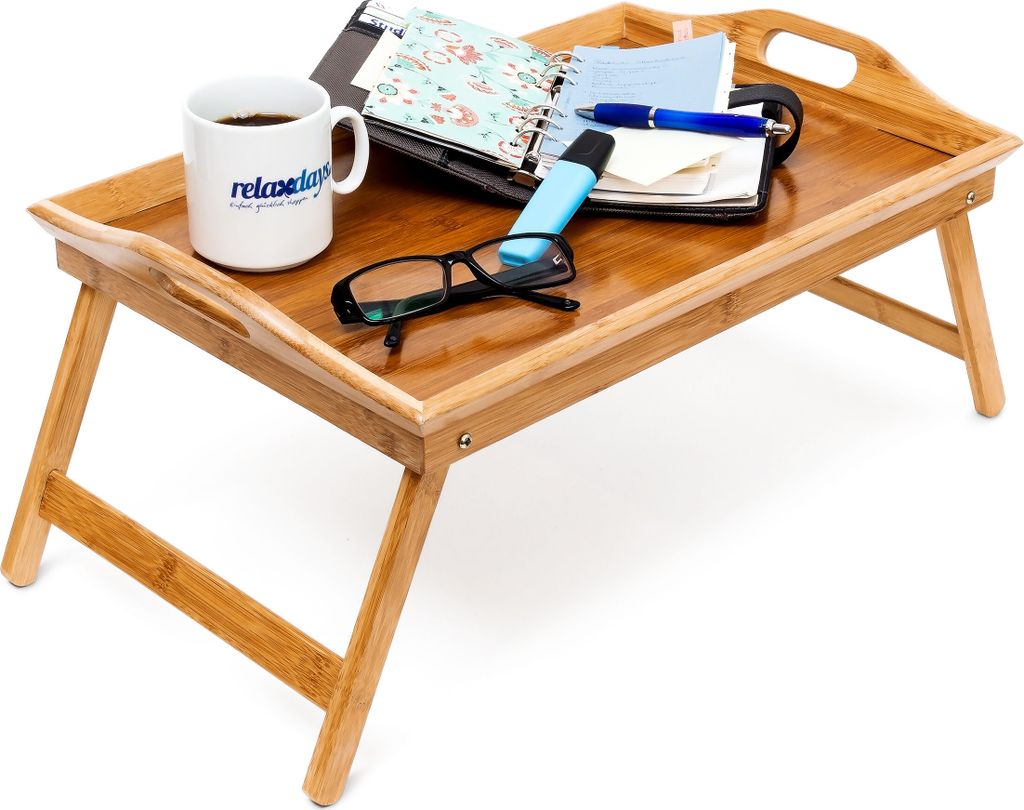 relaxdays Betttablett Bambus lackiert klappbar Produktbild 1