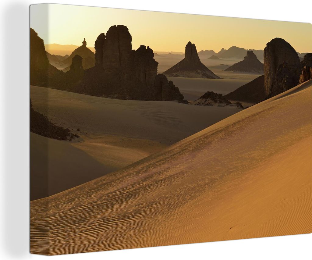 OneMillionCanvasses - Leinwandbilder - 140x90 cm, Sonnenuntergang im Tassil n'Ajjer-Nationalpark, Wandbilder Kunstdruck Wanddekoration - Foto auf...