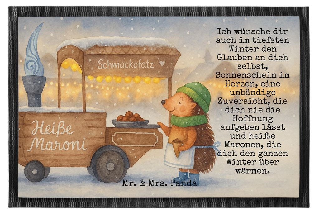 Mr. & Mrs. Panda Schmutzfangmatte Igel Maronen Design 50 x 75 cm - Weiß - Geschenk, Duft, teppichmatte, Weihnachtsmarkt, Fussmatte, flurmatte, fu...