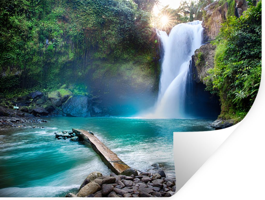 MuchoWow Wandtattoo Wandsticker Wandaufkleber Wasserfall - Steine - Landschaft - Pflanzen - Wasser 80x60 cm Selbstklebend und Repositionierbar - ...