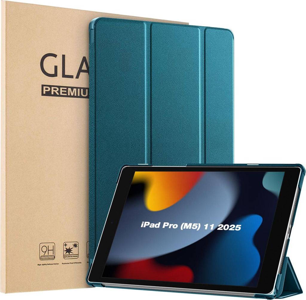 Schutzhülle + 2x 9H Display Glas für Apple iPad Pro 8. Gen (M5) 2025 11 Zoll Cover Case Schutz Tablet Farbe: Blaugrün