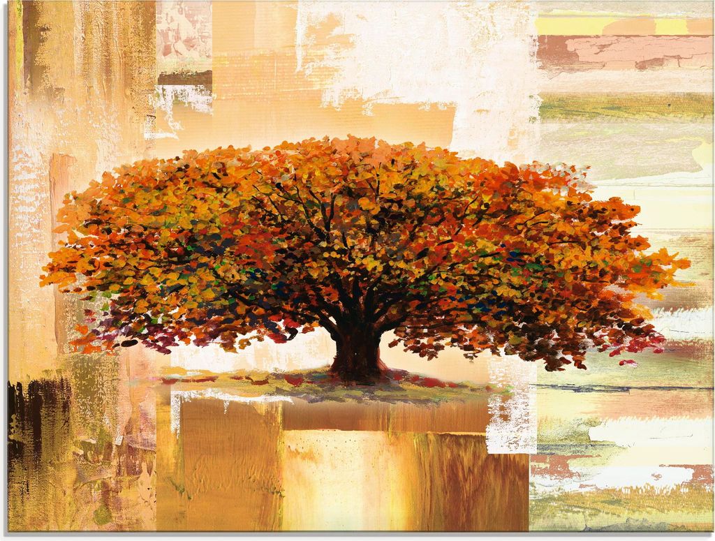 ARTland Glasbild Herbstbaum auf abstraktem Hintergrund Größe: 80x60 cm