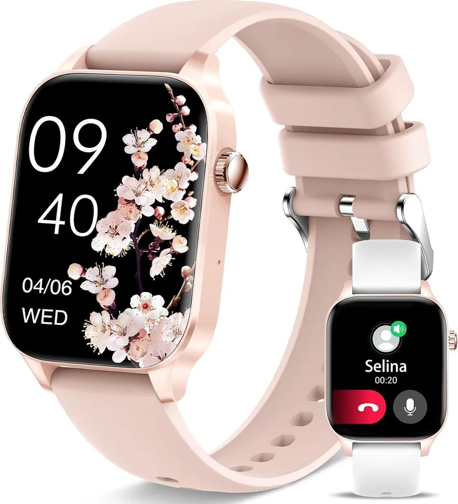 Smartwatch da donna, 1,8 pollici (1,8 pollici), assistente vocale/notifiche, cardiofrequenzimetro, SpO2, sonno/pedometro per Android IOS