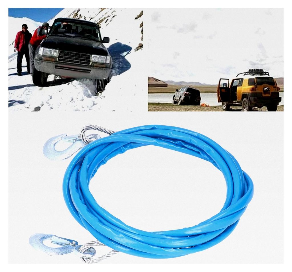 Abschleppseil aus Stahl mit Haken, Kapazität bis zu 7000 kg, für Autos, Geländewagen und Mini-Lkw, 12 mm x 5 m, Blau