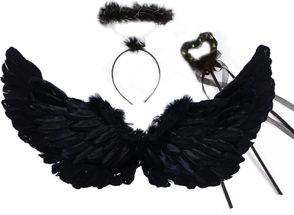 Cosplay-Flügel-Set, gefiederte Engelsflügel mit Stirnband und Zauberstab, Halloween-Engel, Rollenspiel-Kostüm für Erwachsene und Kinder