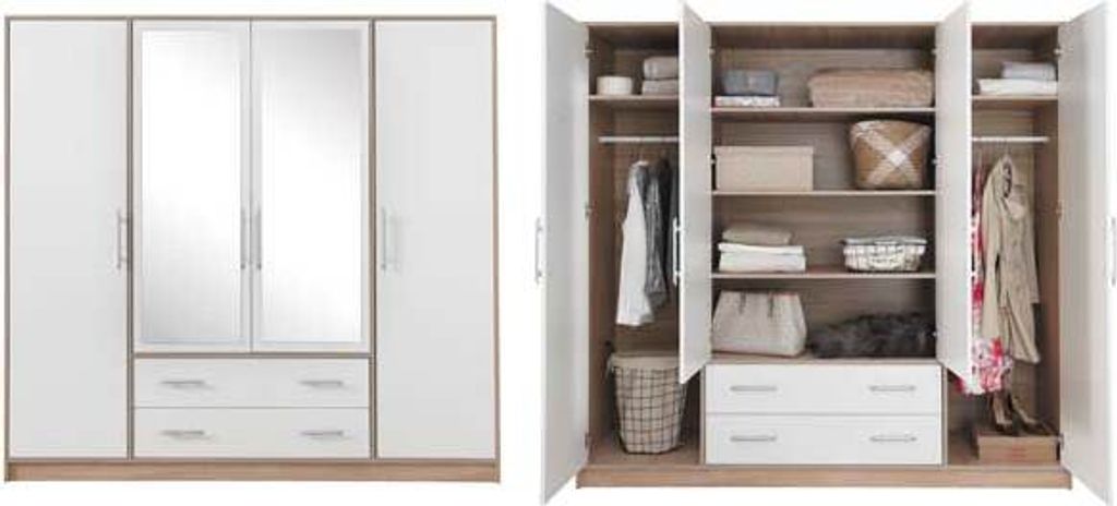 Kleiderschrank Drehtürenschrank Smart 200x56x190cm Sonoma Eiche weiß 4-türig Spiegel