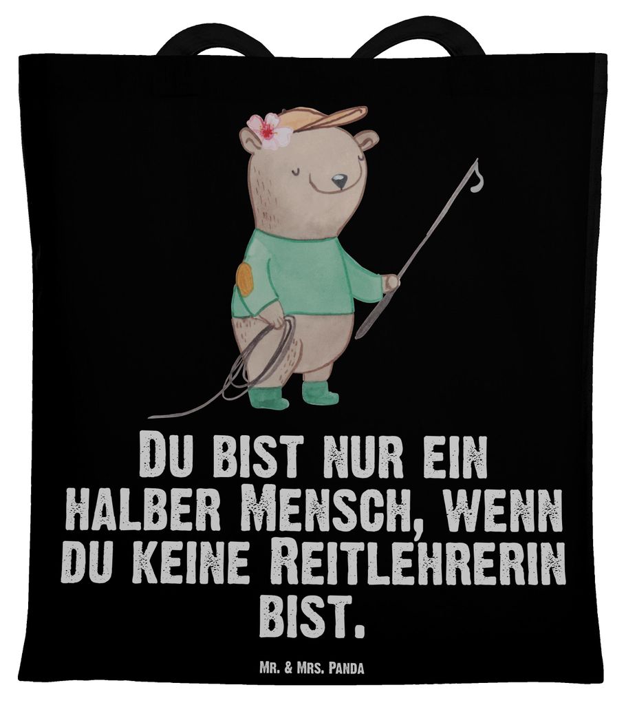 Mr. & Mrs. Panda Einkaufstasche Reitlehrerin Herz - Schwarz - Geschenk, Tote Bag, Jutebeutel, Tasche, Laptoptasche, Beutel, Schultasche