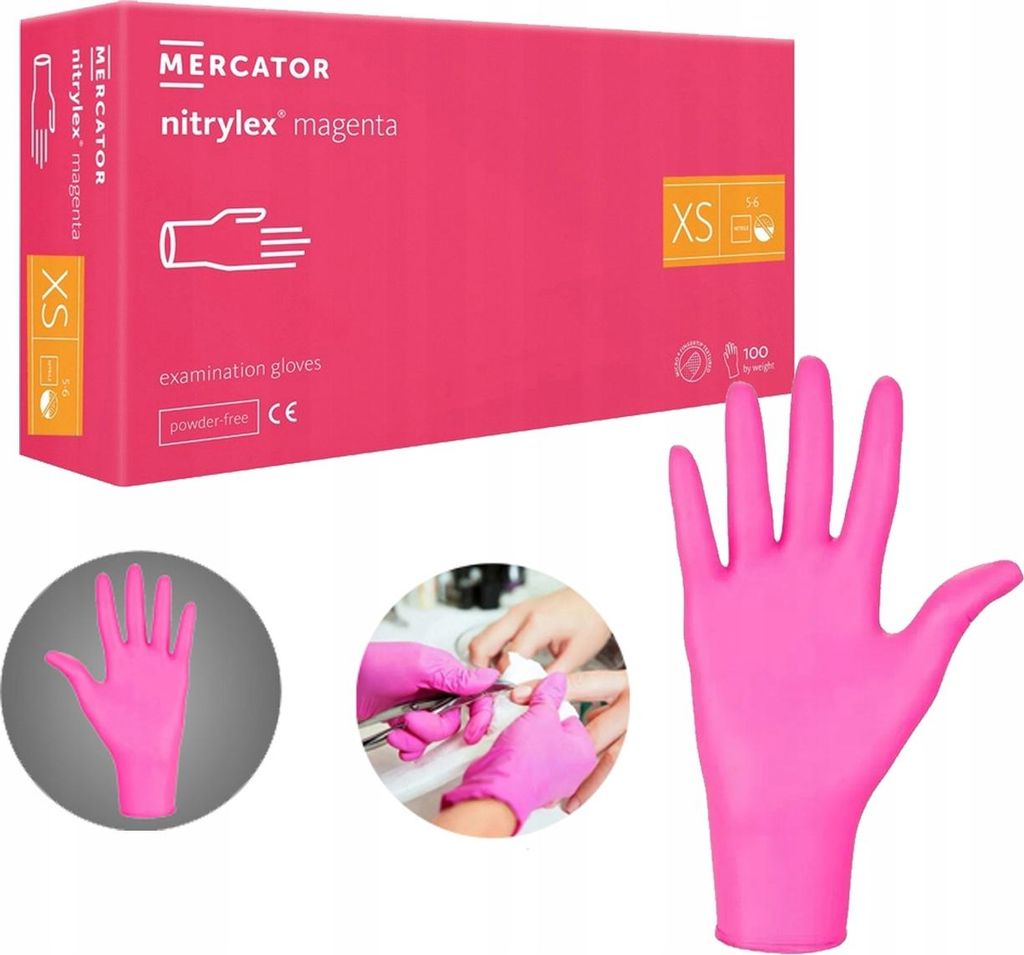 Rękawice Nitrylowe 100 szt. 6-XS Nitrylex Magenta Zdjęcie produktu 