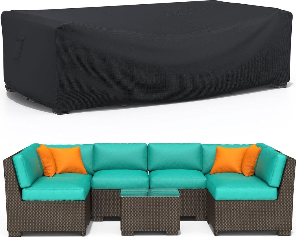 Abdeckung für Gartenmöbel (243x162x100cm), Wasserdicht, 600D Oxford Gewebe, Rechteckig Abdeckplane Gartenmöbel, Schwarz, Regenschutz Staubfest, ...