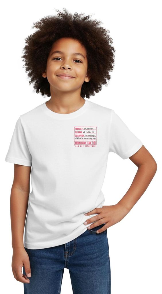 Spreadshirt Miraculous Heroez Comic-Design Front- & Backprint Kinder T-Shirt, 110/116 (5-6 Jahre), Weiß