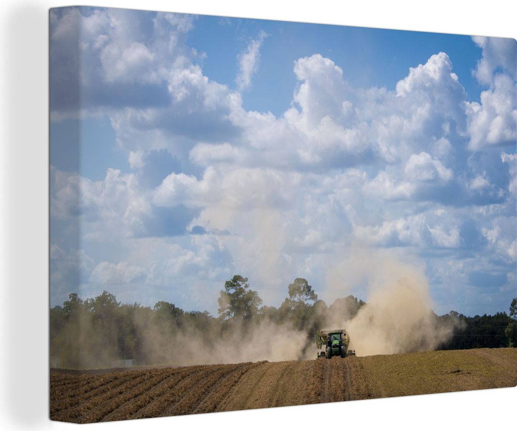 OneMillionCanvasses - Leinwandbilder - 140x90 cm, Traktor - Luft - Boden, Wandbilder Kunstdruck Wanddekoration