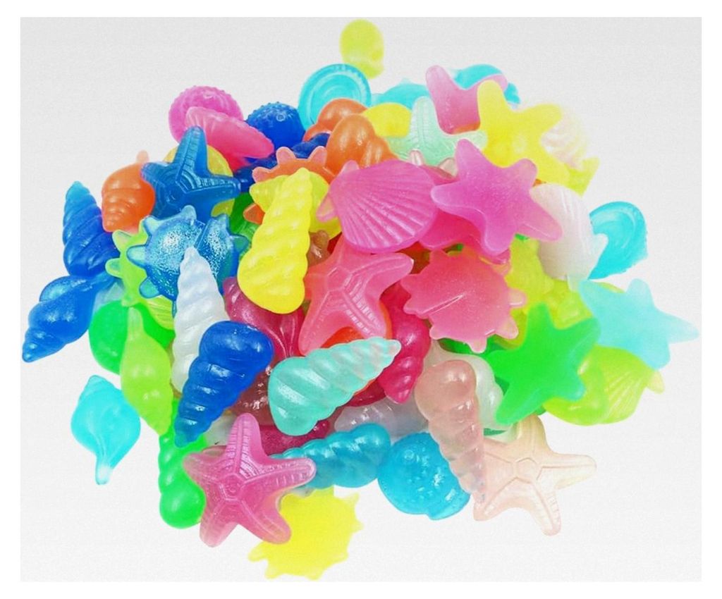 80 leuchtende Steine, Muscheln und Seesterne für Garten, Kies, Weg, Hof, Aquarium, Dekoration (25–35 mm, gemischte Farben)