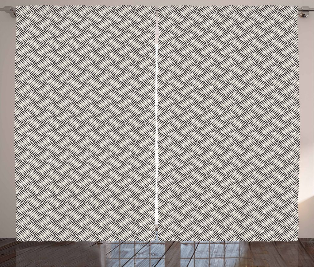 ABAKUHAUS Geometrisch Rustikaler Vorhang, freihändig Stripes, Wohnzimmer Universalband Gardinen mit Schlaufen und Haken, 280 x 175 cm, Elfenbein u...