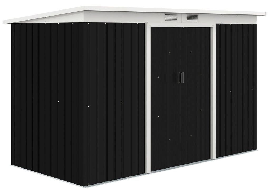 Gerätehaus, Gartenhaus, Geräteschuppen mit Schiebetür, Lüftungsfenster, Pultdach, Outdoor, Stahl, Dunkelgrau, 280 x 130 x 172 cm