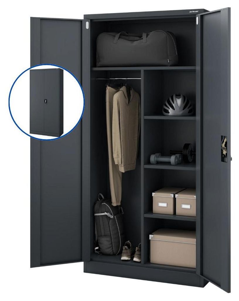 Mehrzweckschrank Metall abschließbar DAWID Funktionaler Metallschrank | Schließfachschrank Putzmittelschrank Besenschrank Vorratsschrank 185x90x4...