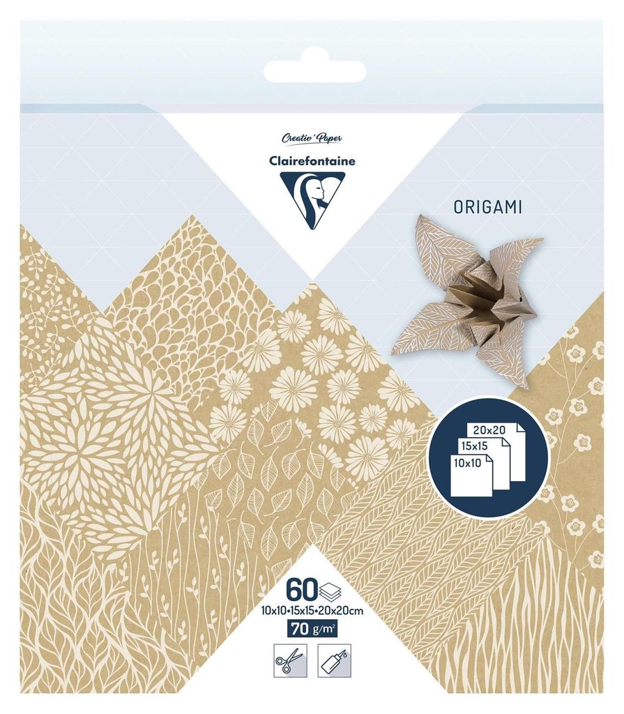 Clairefontaine Faltpapier Kraftpapier Floral 70 g/qm 20x20 cm Origami Basteln