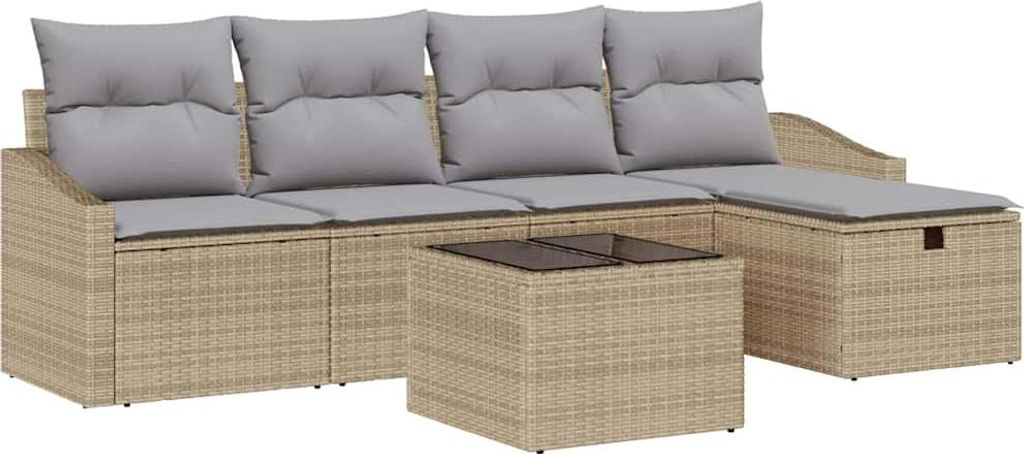 Sofa Set mit Kissen mit Speicher Beige Poly-Rattan