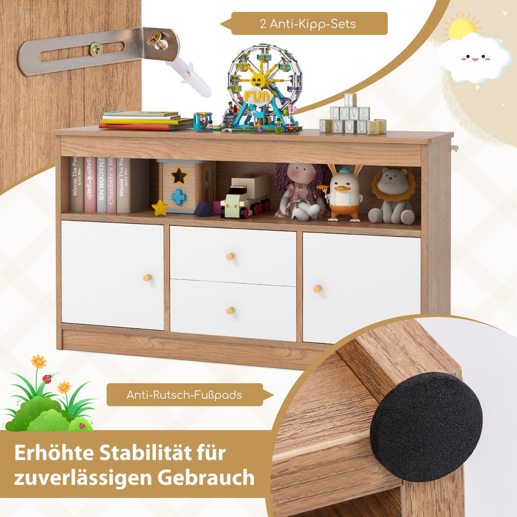 COSTWAY 4-stöckiges Kinderregal Mit 8 Boxen - Spielzeugschrank Weiß